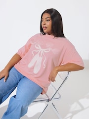 Yours Curve Pink Limited Longline Ballet T-Shirt - Image 1 of 5