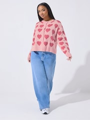 Yours Curve Pink Limited Heart Knitted Round Neck Cardigan - Image 2 of 5