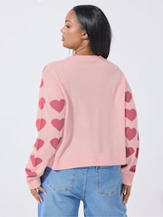 Yours Curve Pink Limited Heart Knitted Round Neck Cardigan - Image 3 of 5