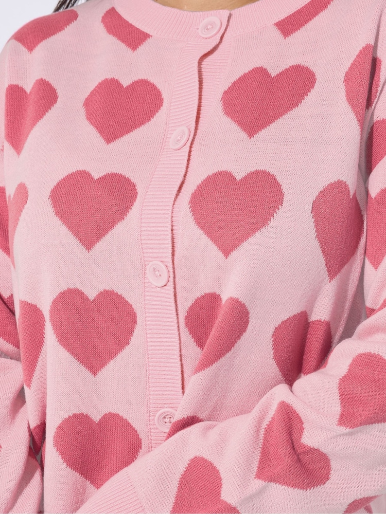 Yours Curve Pink Limited Heart Knitted Round Neck Cardigan - Image 5 of 5