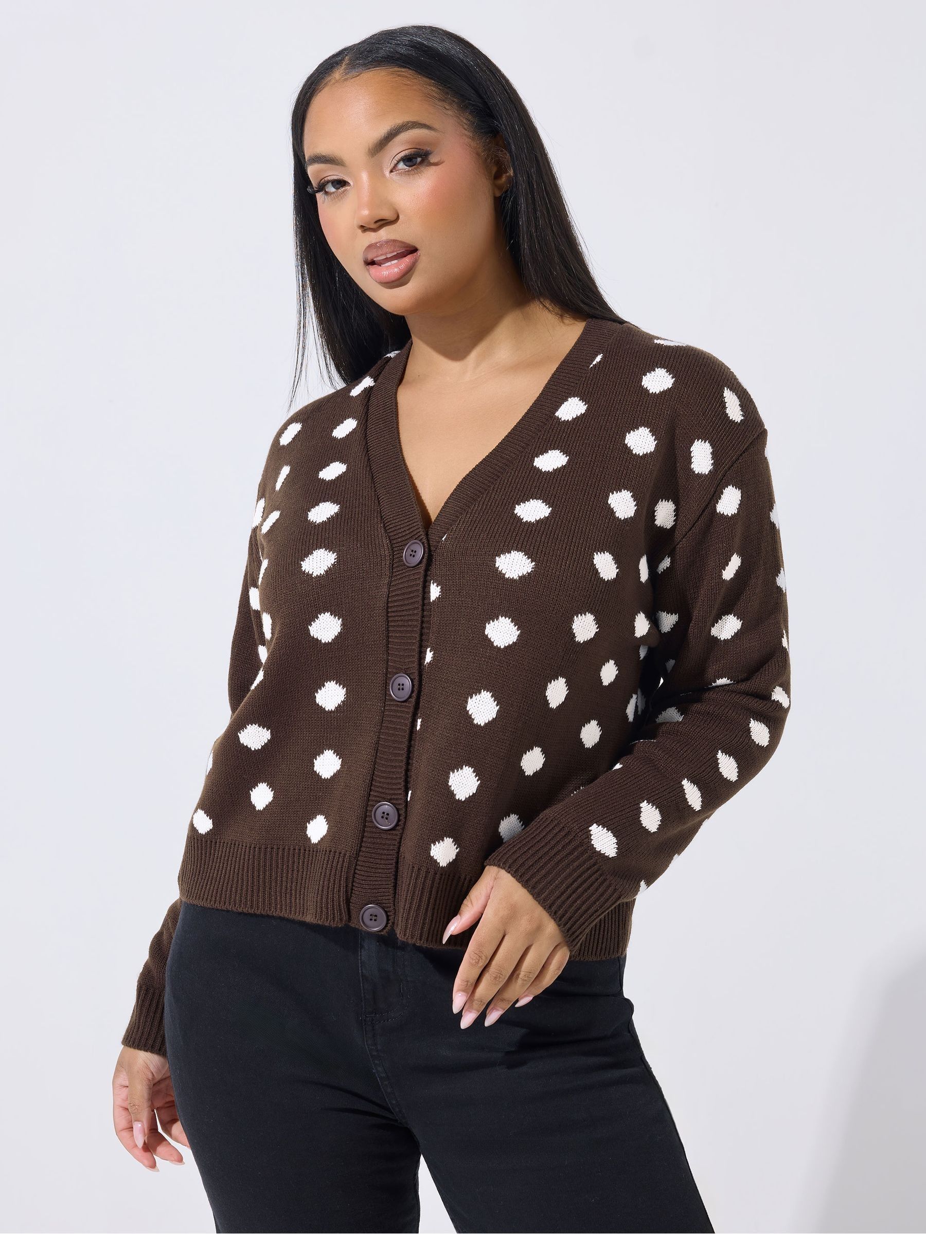 Buy Yours Curve Brown Limited Polka Dot Knitted Cardigan from Next USA