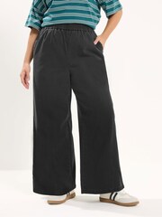Yours Curve Black Pull On Wide Leg Jean - Image 1 of 5