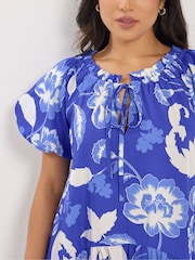 PixieGirl Petite Blue Tie Neck Drop Tiered Dress - Image 4 of 5