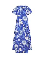 PixieGirl Petite Blue Tie Neck Drop Tiered Dress - Image 5 of 5