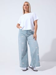 Yours Curve Blue Limited Floral Embroidered Jeans - Image 1 of 5