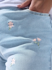 Yours Curve Blue Limited Floral Embroidered Jeans - Image 4 of 5
