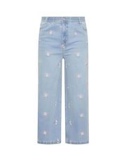 Yours Curve Blue Limited Floral Embroidered Jeans - Image 5 of 5