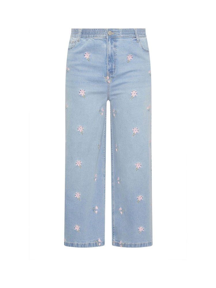 Yours Curve Blue Limited Floral Embroidered Jeans - Image 5 of 5 Yours Curve Blue Limited Floral Embroidered Jeans - Image 5 of 5