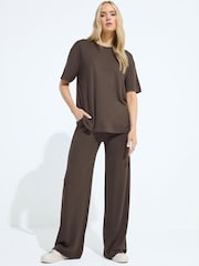 Long Tall Sally Brown Premium Wide Leg Joggers - Image 1 of 2