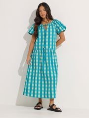 PixieGirl Petite Green Tie Neck Drop Tiered Dress - Image 1 of 5