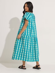 PixieGirl Petite Green Tie Neck Drop Tiered Dress - Image 3 of 5