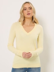 צהוב - סוודר בסריגה עדינה עם צווארון וי של Long Tall Sally - תמונה 1 מתוך 5