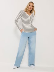 Long Tall Sally White Striped Ribbed Henley Top - Image 2 of 5