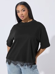 Yours Curve Black Limited Lace Hem Top - Image 1 of 5