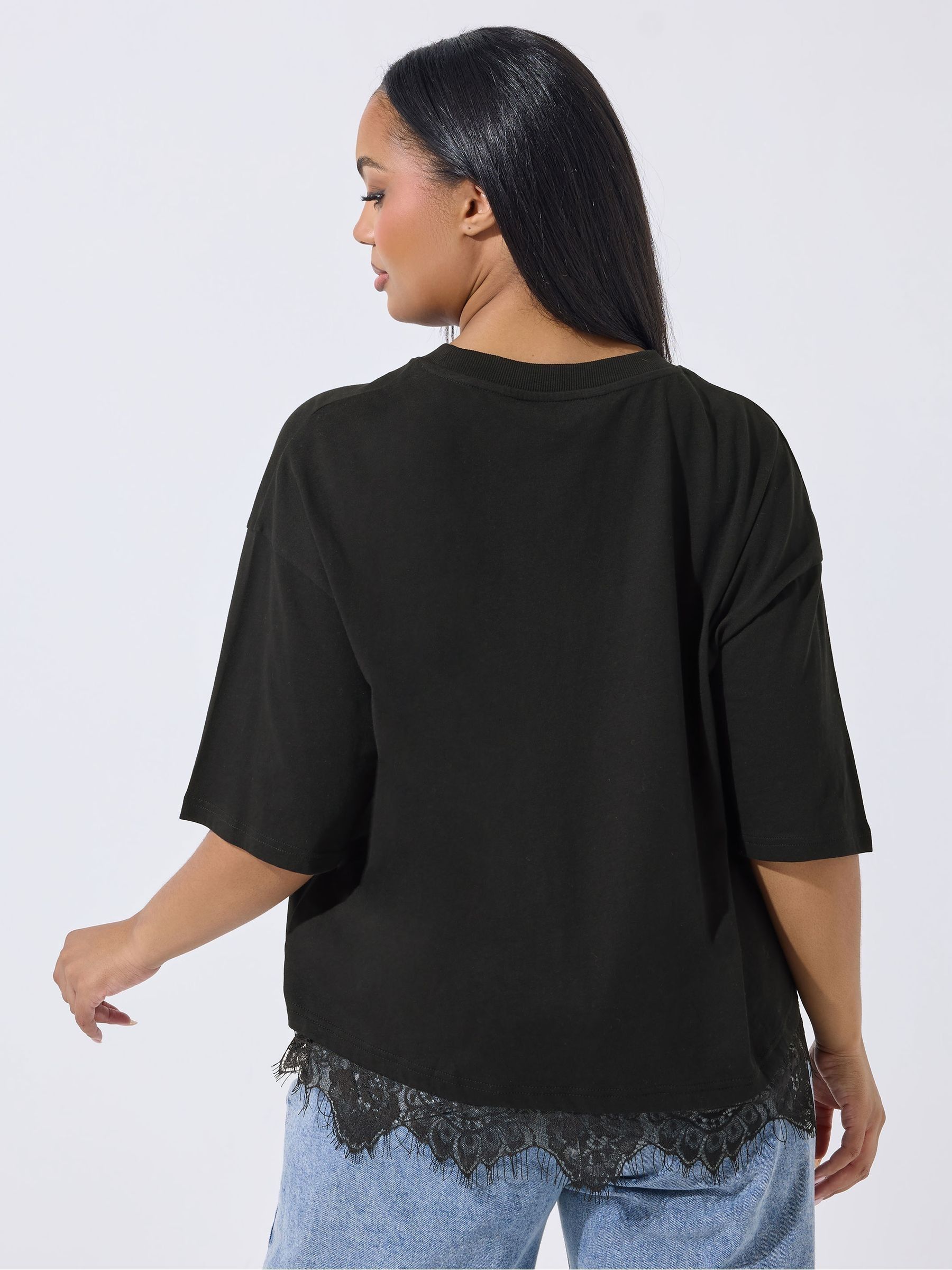 Buy Yours Curve Black Limited Lace Hem Top from Next USA