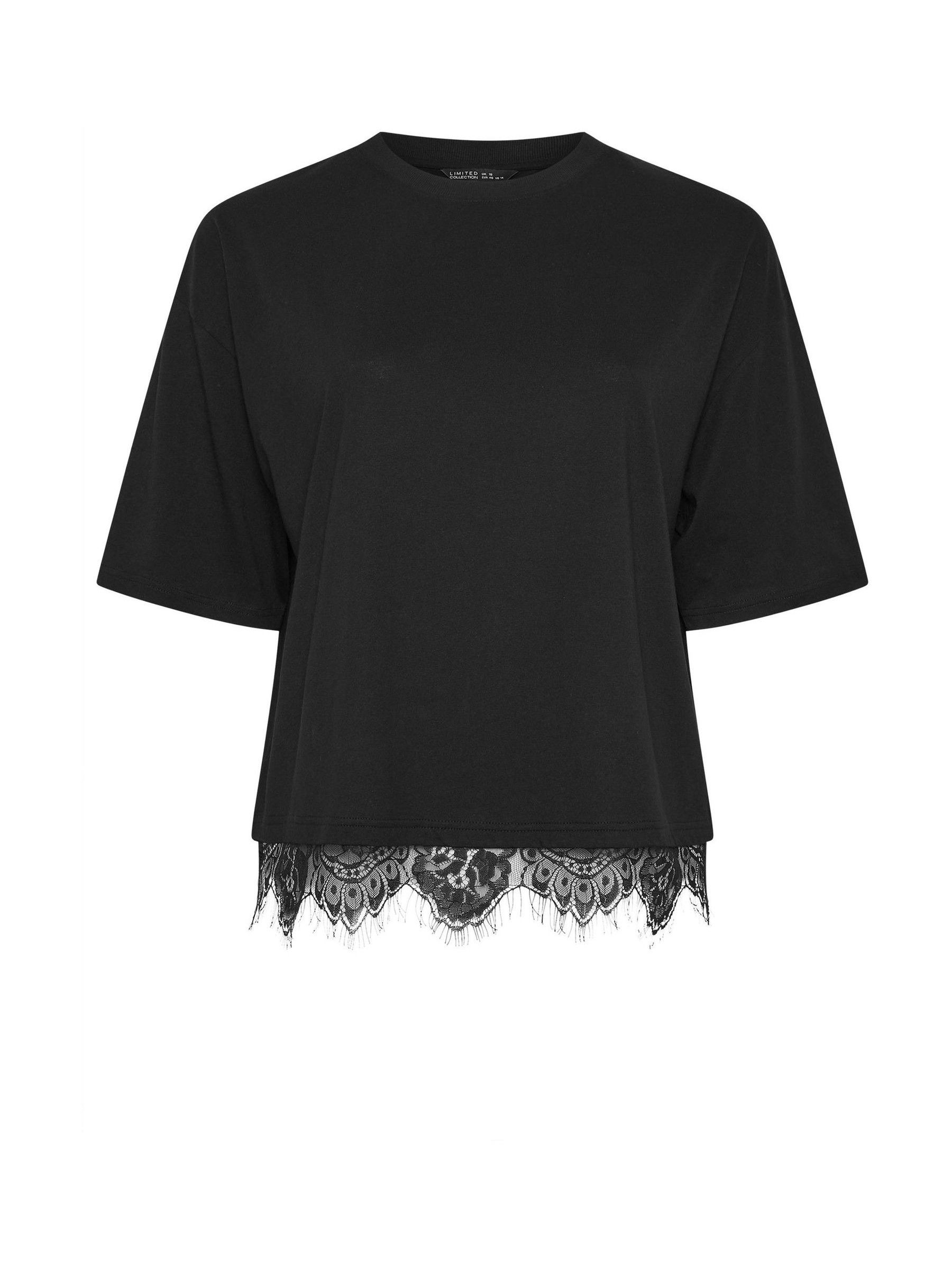 Buy Yours Curve Black Limited Lace Hem Top from Next USA