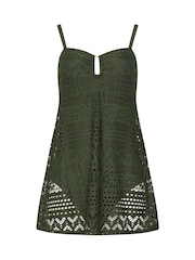 Long Tall Sally Green Crochet Skirted Swimsuit - Image 5 of 6