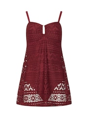 Long Tall Sally Red Crochet Skirted Swimsuit - Image 5 of 6