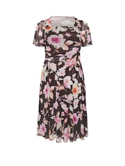 Yours Curve Brown London Floral Mesh Square Neck Dress - Image 5 of 5