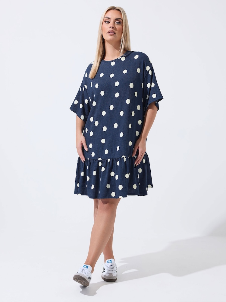 Yours Curve Blue Limited Polka Dot T-Shirt Dress - Image 2 of 5