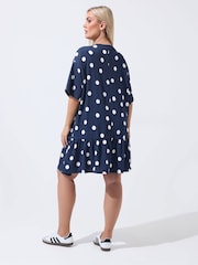 Yours Curve Blue Limited Polka Dot T-Shirt Dress - Image 3 of 5