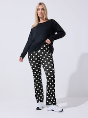 Yours Curve Black Limited Polka Dot Flared Trousers - Image 2 of 5