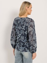 Long Tall Sally Blue Floral Georgette Raglan Top - Image 3 of 5