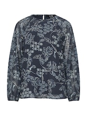 Long Tall Sally Blue Floral Georgette Raglan Top - Image 5 of 5