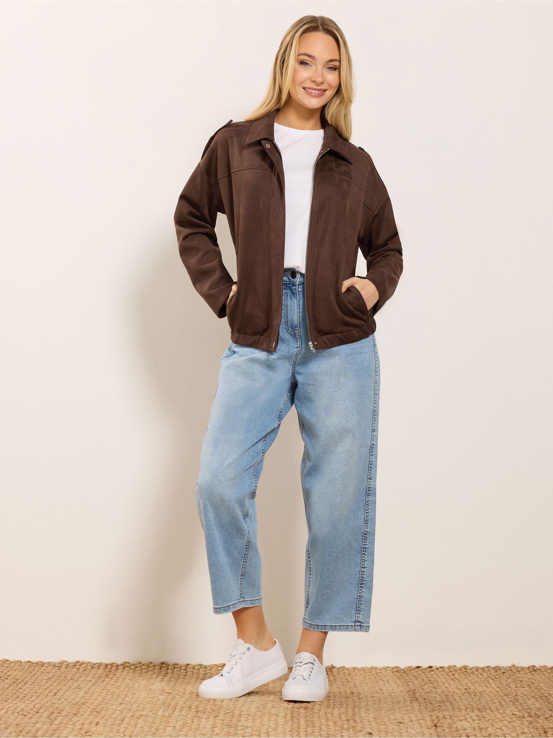 M & Co Women's Brown Suede Bomber Jacket - Image 2