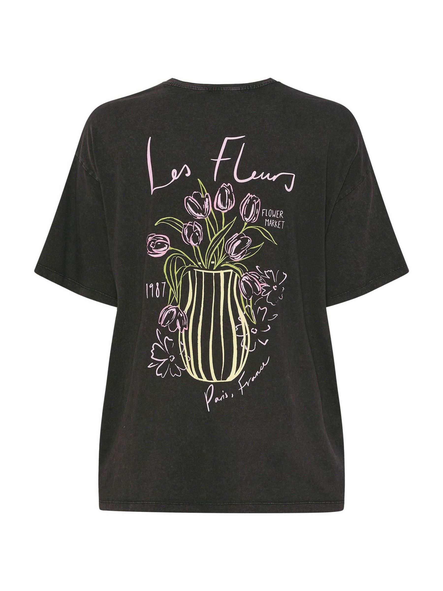 Buy Yours Curve Black Placement Acid Wash Fleurs T-Shirt from Next