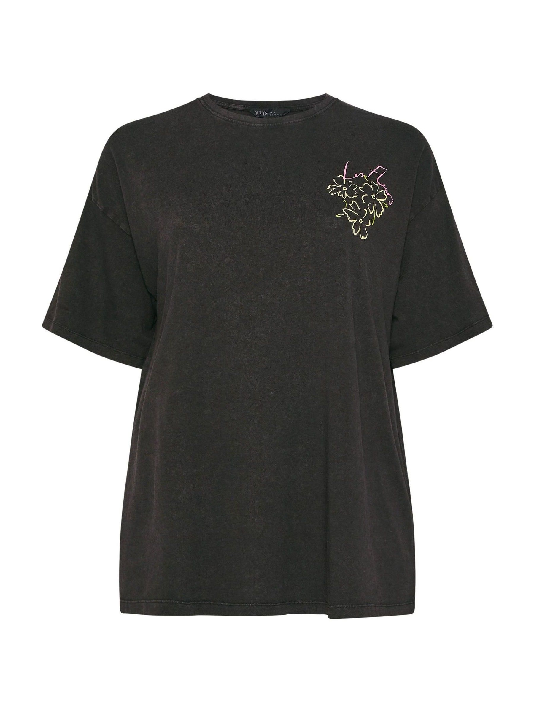 Buy Yours Curve Black Placement Acid Wash Fleurs T-Shirt from Next USA