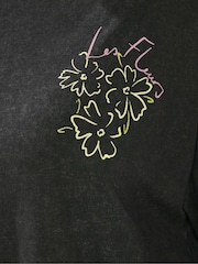 Yours Curve Black Placement Acid Wash Fleurs T-Shirt - Image 7 of 7