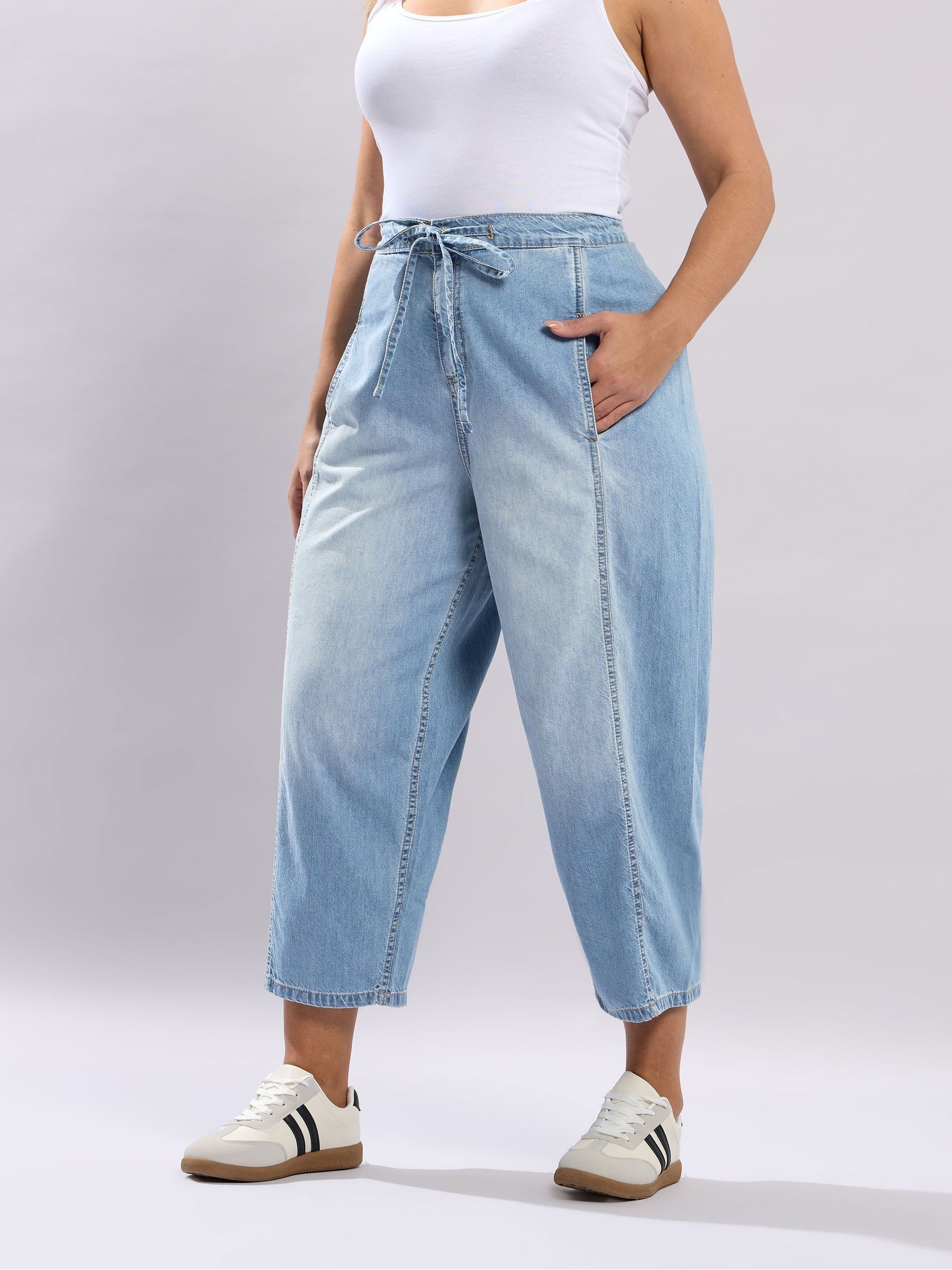Yours Curve Women's Light Blue Cropped Barrel Leg Jeans