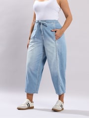 Yours Curve Light Blue Cropped Barrel Leg Jeans - Image 1 of 2