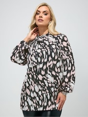 Yours Curve Black London Animal Bow Blouse - Image 1 of 5