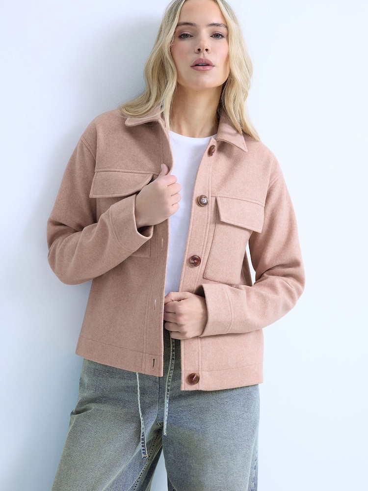 Long Tall Sally Pink Faux Wool Trucker Jacket - Image 1 of 2 Long Tall Sally Pink Faux Wool Trucker Jacket - Image 1 of 2