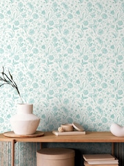 Hoopla Walls Duck Egg Blue Floral Toile 10M Wallpaper - Image 1 of 2