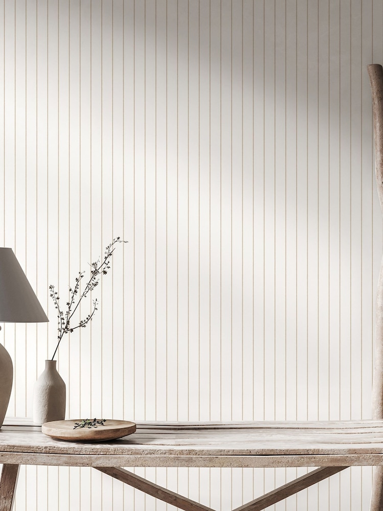Hoopla Walls Stone Scallop Stripe Linen 10M Wallpaper - Image 1 of 2 Hoopla Walls Stone Scallop Stripe Linen 10M Wallpaper - Image 1 of 2