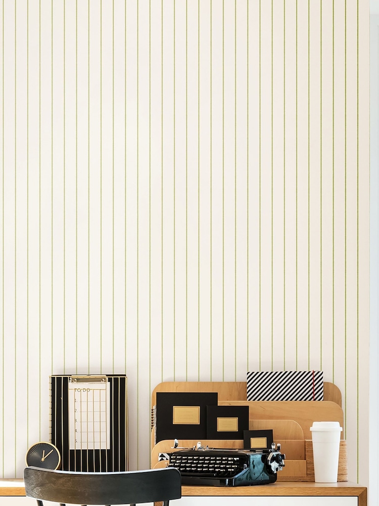 Hoopla Walls Apple Scallop Stripe Linen 10M Wallpaper - Image 1 of 2 Hoopla Walls Apple Scallop Stripe Linen 10M Wallpaper - Image 1 of 2