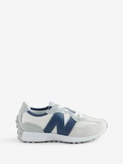 New Balance White/Blue 327 Bungee Lace Junior Trainers - Image 1 of 1