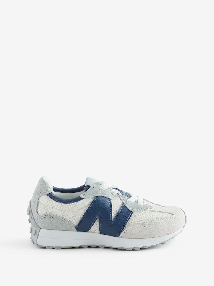 New Balance White/Blue 327 Bungee Lace Junior Trainers - Image 1 of 1 New Balance White/Blue 327 Bungee Lace Junior Trainers - Image 1 of 1