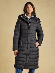 Joules Windborough Black Showerproof Longline Padded Coat with Hood - Image 1 of 10