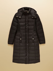 Joules Windborough Black Showerproof Longline Padded Coat with Hood - Image 10 of 10