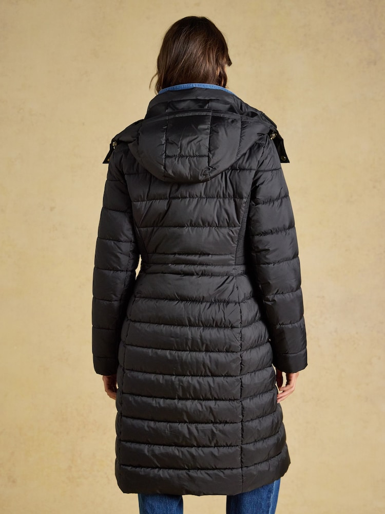 Joules Windborough Black Showerproof Longline Padded Coat with Hood - Image 2 of 10
