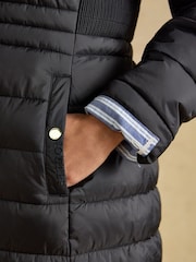 Joules Windborough Black Showerproof Longline Padded Coat with Hood - Image 6 of 10