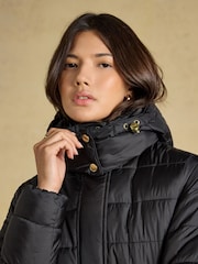 Joules Windborough Black Showerproof Longline Padded Coat with Hood - Image 7 of 10
