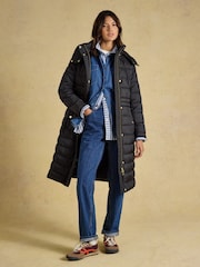 Joules Windborough Black Showerproof Longline Padded Coat with Hood - Image 9 of 10