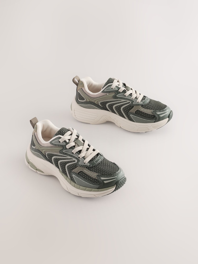 Khaki Green Standard Fit (F) Elastic Lace Trainers - Image 1 of 5 Khaki Green Standard Fit (F) Elastic Lace Trainers - Image 1 of 5