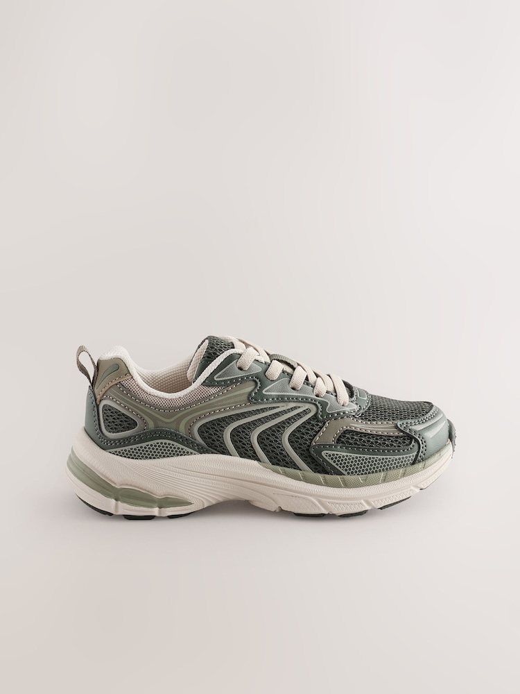 Khaki Green Standard Fit (F) Elastic Lace Trainers - Image 2 of 5 Khaki Green Standard Fit (F) Elastic Lace Trainers - Image 2 of 5