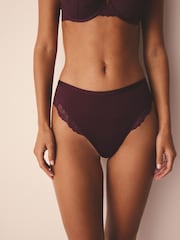 Plum/Tan Brown High Leg Lace Knickers 2 Pack - Image 3 of 9